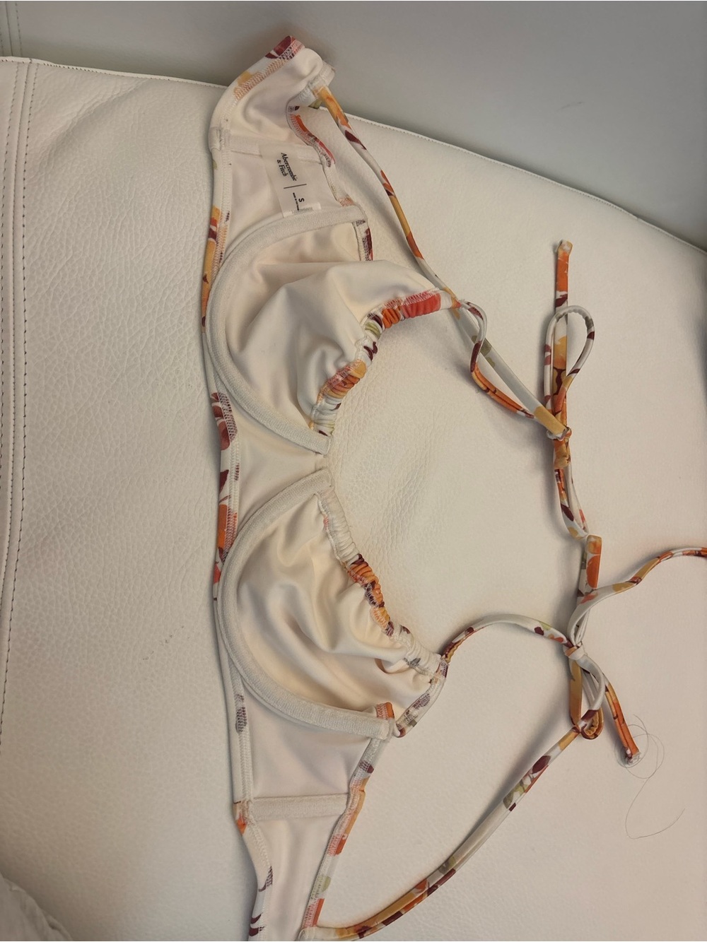 Abercrombie & Fitch White Floral Bikini Top with Orange and Yellow Flowers - Picture 2 of 2